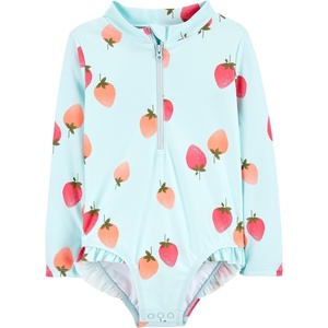 image:imageSimple Joys by Carters Baby Girls Long Sleeve Zipper One Piece SwimsuitBlue Strawberry