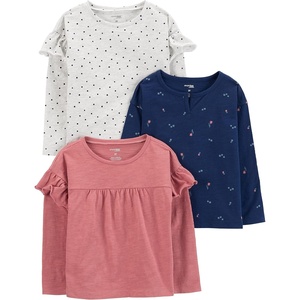 image:imageSimple Joys by Carters Baby Girls LongSleeve Shirts Pack of 3BlushGrey DotsNavy Flowers
