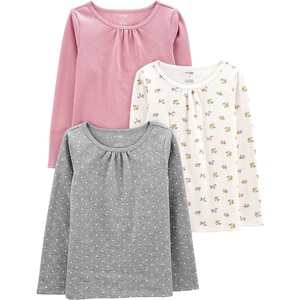 image:imageSimple Joys by Carters Baby Girls LongSleeve Shirts Pack of 3Grey DotsPinkWhite Floral