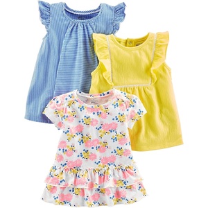 image:imageSimple Joys by Carters BabyGirls 2Pack ShortSleeve Tee ShirtsBlue StripeWhite FloralYellow
