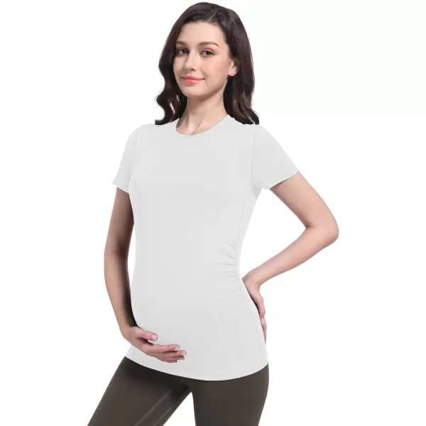Foucome Maternity Workout Tops Side Ruched Short Sleeve Pregnancy T Shirts Casual Athletic Yoga Gym Basic Tops