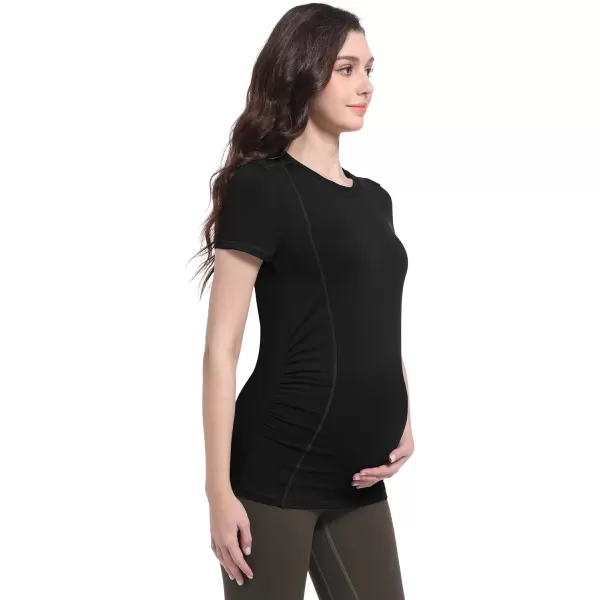 Foucome Maternity Workout Tops Side Ruched Short Sleeve Pregnancy T Shirts Casual Athletic Yoga Gym Basic Tops
