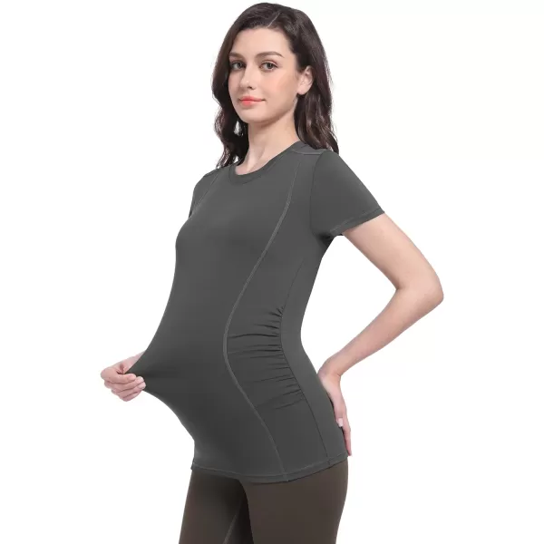 Foucome Maternity Workout Tops Side Ruched Short Sleeve Pregnancy T Shirts Casual Athletic Yoga Gym Basic Tops