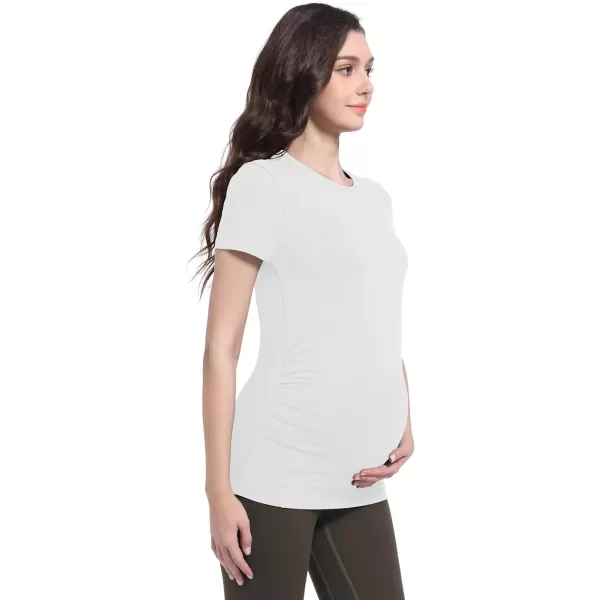 Foucome Maternity Workout Tops Side Ruched Short Sleeve Pregnancy T Shirts Casual Athletic Yoga Gym Basic Tops