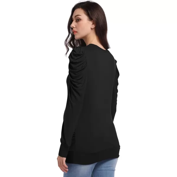 Foucome Women's Maternity Shirts Crew Neck Puff Sleeve Pullover Sweatshirt Side Ruched Trendy Pregnancy Tops