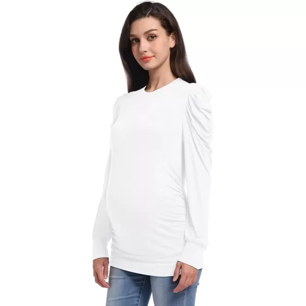 Foucome Women's Maternity Shirts Crew Neck Puff Sleeve Pullover Sweatshirt Side Ruched Trendy Pregnancy Tops