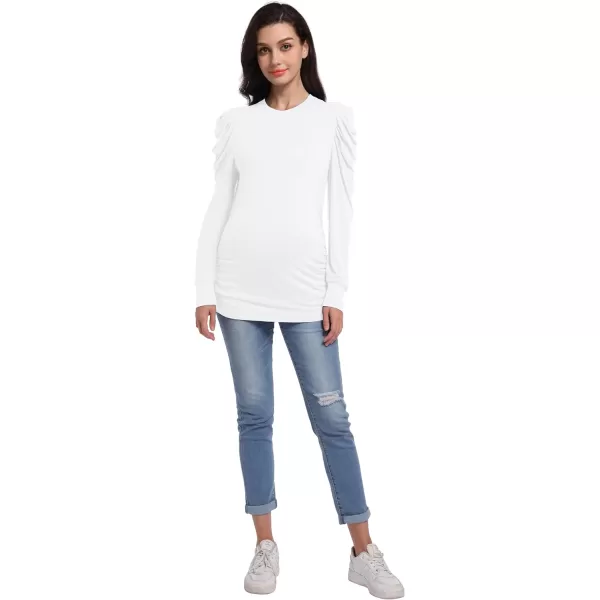 Foucome Women's Maternity Shirts Crew Neck Puff Sleeve Pullover Sweatshirt Side Ruched Trendy Pregnancy Tops