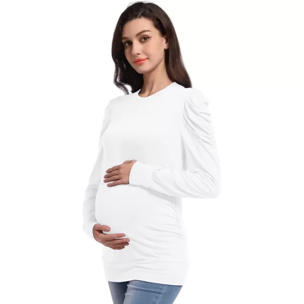 Foucome Women's Maternity Shirts Crew Neck Puff Sleeve Pullover Sweatshirt Side Ruched Trendy Pregnancy Tops