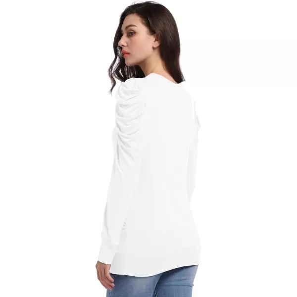 Foucome Women's Maternity Shirts Crew Neck Puff Sleeve Pullover Sweatshirt Side Ruched Trendy Pregnancy Tops