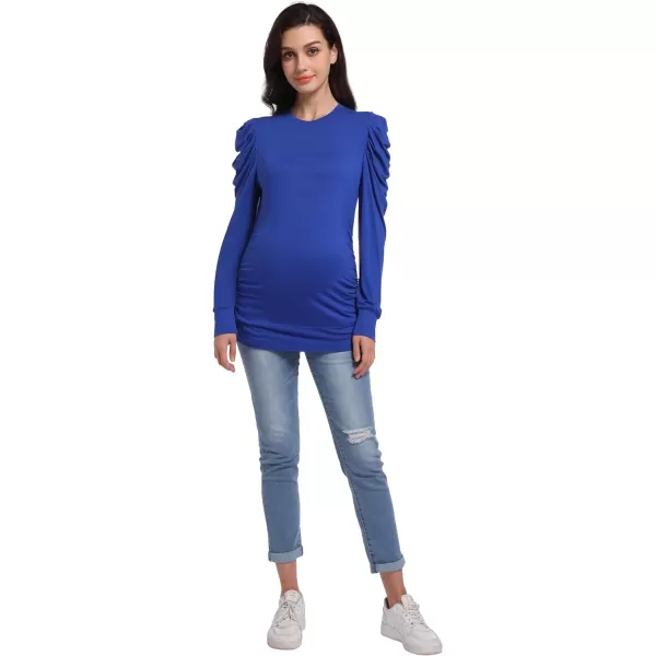 Foucome Women's Maternity Shirts Crew Neck Puff Sleeve Pullover Sweatshirt Side Ruched Trendy Pregnancy Tops