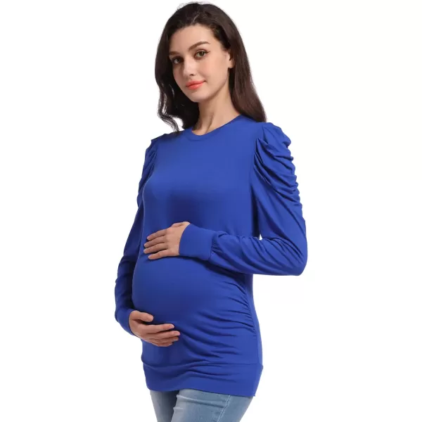 Foucome Women's Maternity Shirts Crew Neck Puff Sleeve Pullover Sweatshirt Side Ruched Trendy Pregnancy Tops