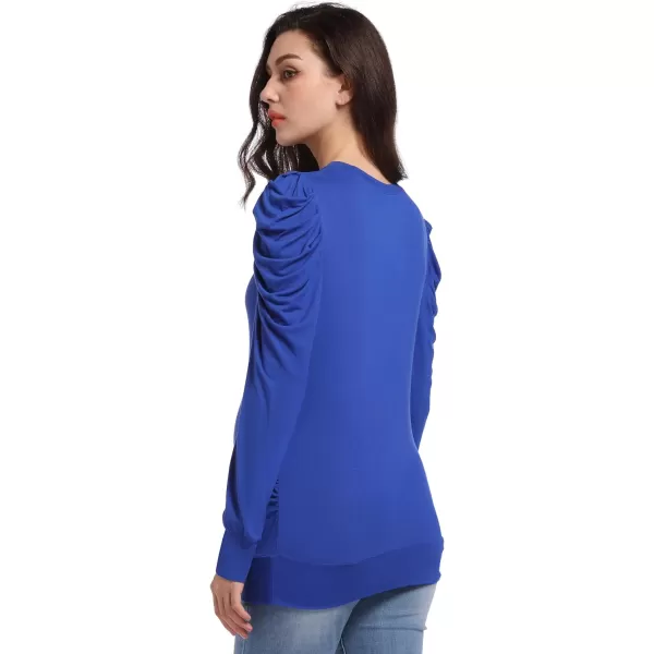 Foucome Women's Maternity Shirts Crew Neck Puff Sleeve Pullover Sweatshirt Side Ruched Trendy Pregnancy Tops