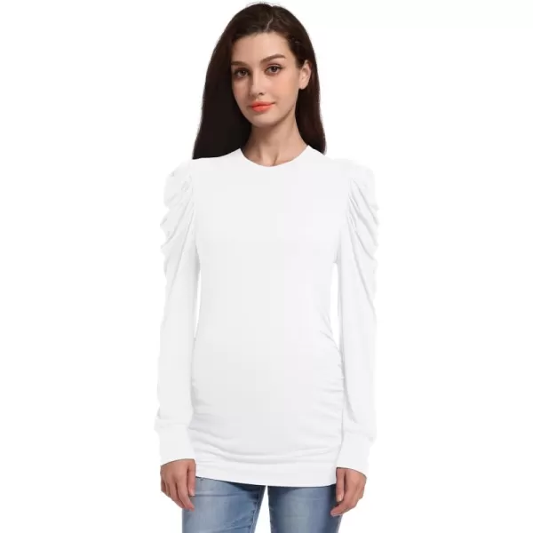 Foucome Women's Maternity Shirts Crew Neck Puff Sleeve Pullover Sweatshirt Side Ruched Trendy Pregnancy Tops