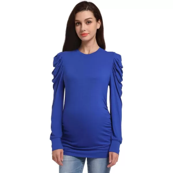 Foucome Women's Maternity Shirts Crew Neck Puff Sleeve Pullover Sweatshirt Side Ruched Trendy Pregnancy Tops