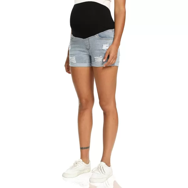Foucome Maternity Denim Shorts Over Bump Ripped Distressed Folded Hem Blue Jean Shorts Comfy Summer Pregnancy Shorts