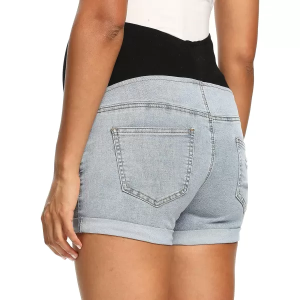 Foucome Maternity Denim Shorts Over Bump Ripped Distressed Folded Hem Blue Jean Shorts Comfy Summer Pregnancy Shorts