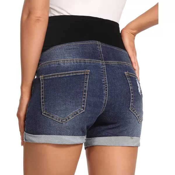 Foucome Maternity Denim Shorts Over Bump Ripped Distressed Folded Hem Blue Jean Shorts Comfy Summer Pregnancy Shorts