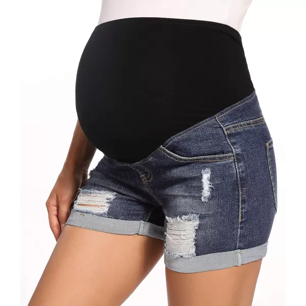 Foucome Maternity Denim Shorts Over Bump Ripped Distressed Folded Hem Blue Jean Shorts Comfy Summer Pregnancy Shorts