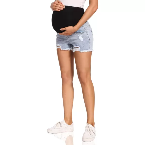 Foucome Women's Maternity Jean Shorts Fit Belly Denim Shorts Pregnancy Summer Casual Short Pants