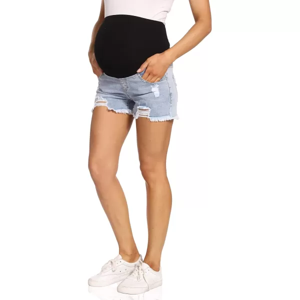 Foucome Women's Maternity Jean Shorts Fit Belly Denim Shorts Pregnancy Summer Casual Short Pants