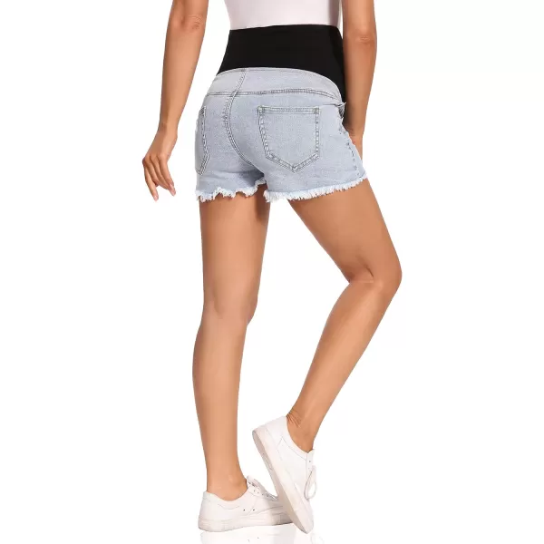 Foucome Women's Maternity Jean Shorts Fit Belly Denim Shorts Pregnancy Summer Casual Short Pants