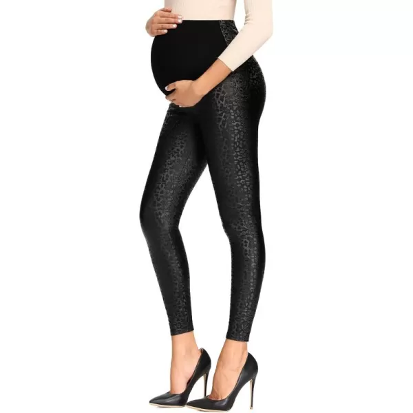 Foucome Maternity Faux Leather Leggings High Waisted Stretchy Comfy Pants Tights Over The Belly
