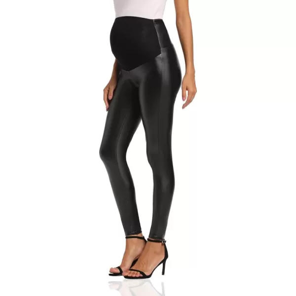 Foucome Maternity Faux Leather Leggings High Waisted Stretchy Comfy Pants Tights Over The Belly