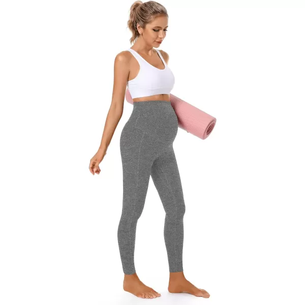 Foucome Womens Maternity Leggings with Pockets Over The Belly Pregnancy Workout Leggings Stretch Soft Athletic Yoga Pants2 Pack  Blackmelange Grey