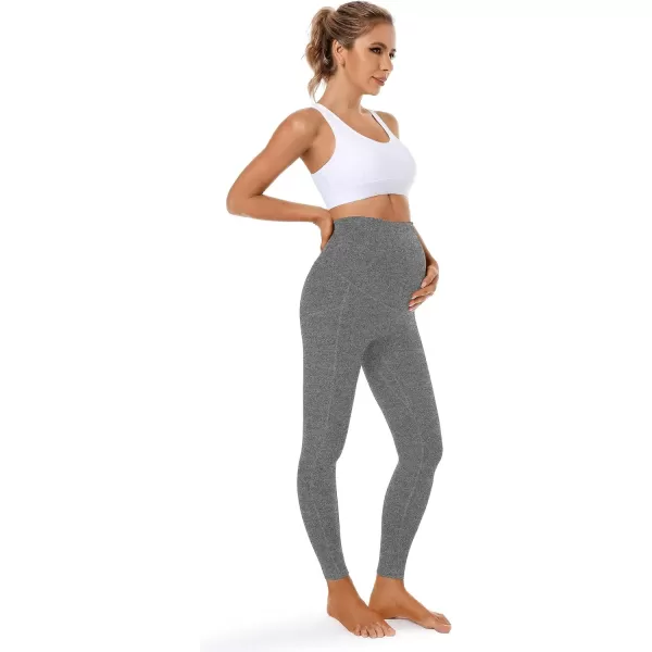 Foucome Womens Maternity Leggings with Pockets Over The Belly Pregnancy Workout Leggings Stretch Soft Athletic Yoga Pants2 Pack  Blackmelange Grey