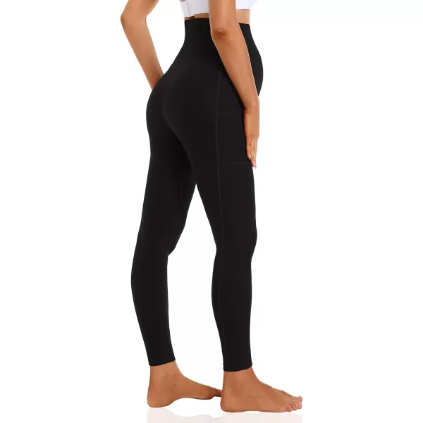 Foucome Womens Maternity Leggings with Pockets Over The Belly Pregnancy Workout Leggings Stretch Soft Athletic Yoga Pants2pack Black