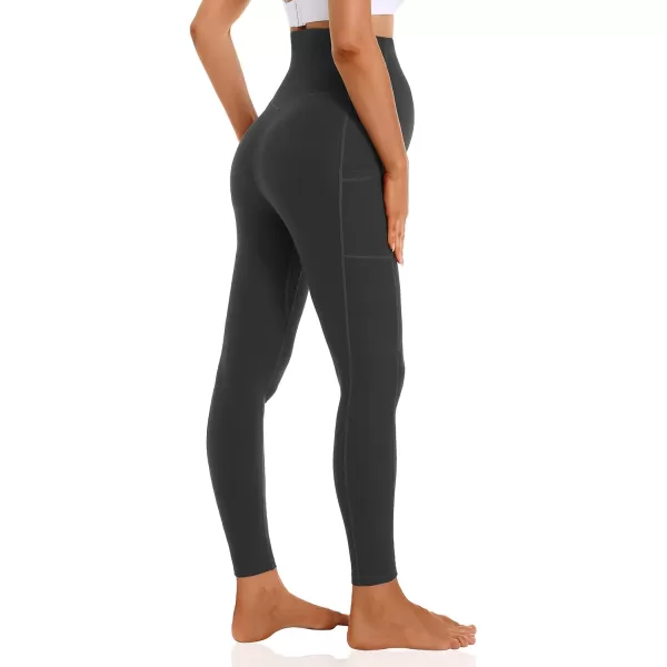 Foucome Womens Maternity Leggings with Pockets Over The Belly Pregnancy Workout Leggings Stretch Soft Athletic Yoga Pants2pack  Blackgrey