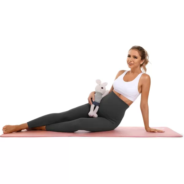 Foucome Womens Maternity Leggings with Pockets Over The Belly Pregnancy Workout Leggings Stretch Soft Athletic Yoga Pants2pack  Blackgrey