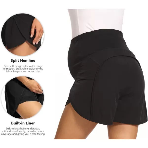 Foucome Womens Maternity Workout Shorts Over The Belly QuickDry Athletic Sports Running Shorts37  Black