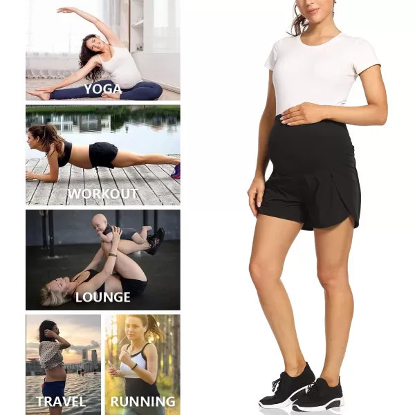 Foucome Womens Maternity Workout Shorts Over The Belly QuickDry Athletic Sports Running Shorts37  Black