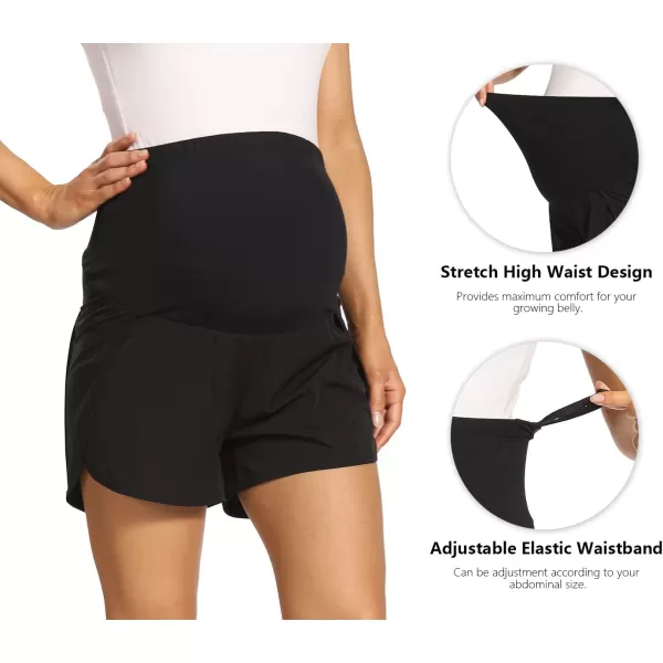 Foucome Womens Maternity Workout Shorts Over The Belly QuickDry Athletic Sports Running Shorts37  Black