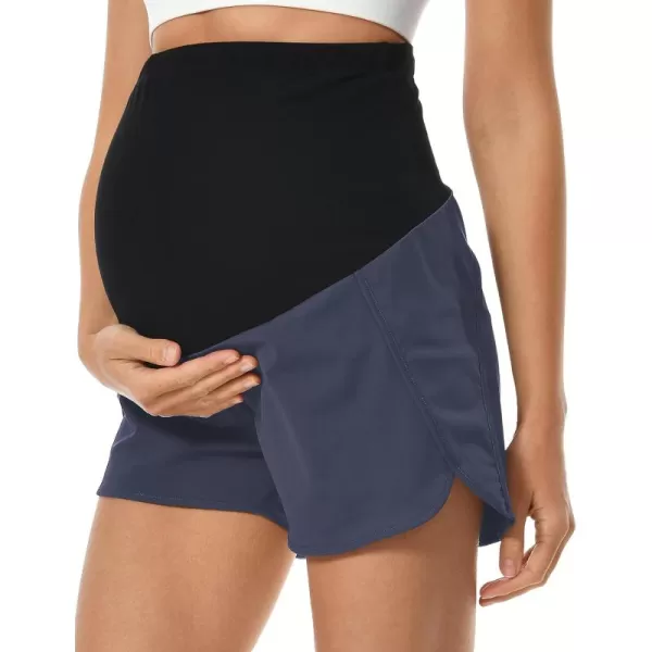 Foucome Womens Maternity Workout Shorts Over The Belly QuickDry Athletic Sports Running Shorts37 Blue