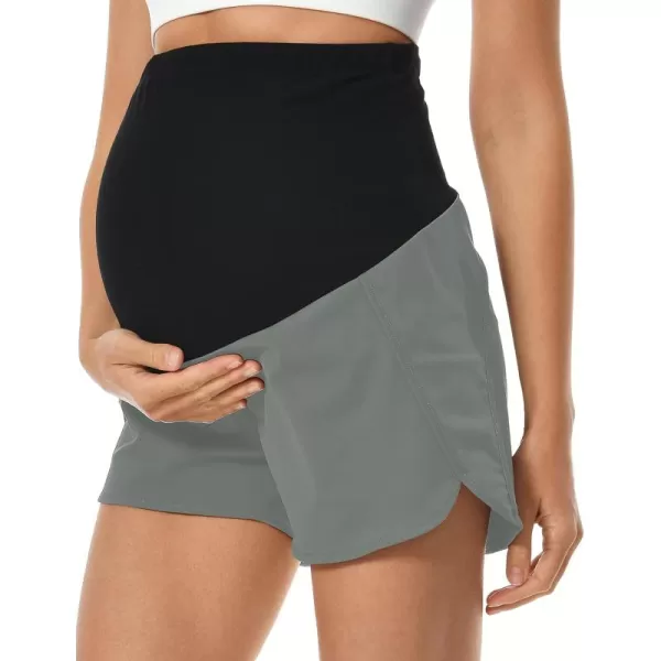 Foucome Womens Maternity Workout Shorts Over The Belly QuickDry Athletic Sports Running Shorts37 Grey