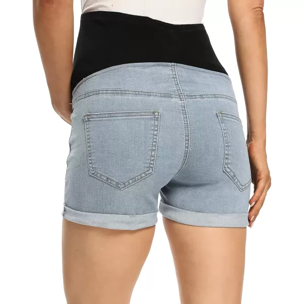 imageFoucome Maternity Denim Shorts Over Bump Ripped Distressed Folded Hem Blue Jean Shorts Comfy Summer Pregnancy Shorts135 Blue