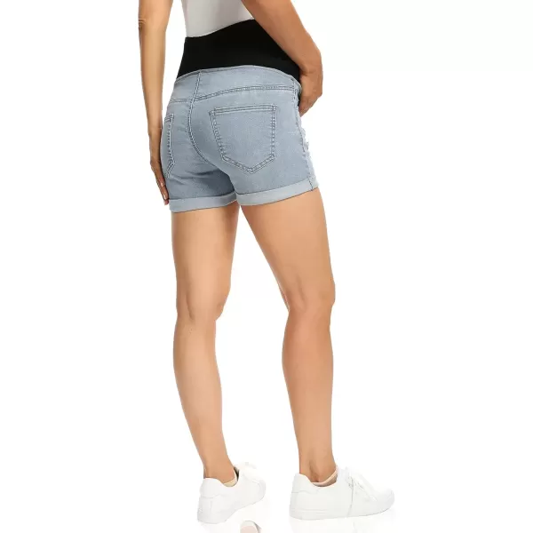 imageFoucome Maternity Denim Shorts Over Bump Ripped Distressed Folded Hem Blue Jean Shorts Comfy Summer Pregnancy Shorts135 Blue