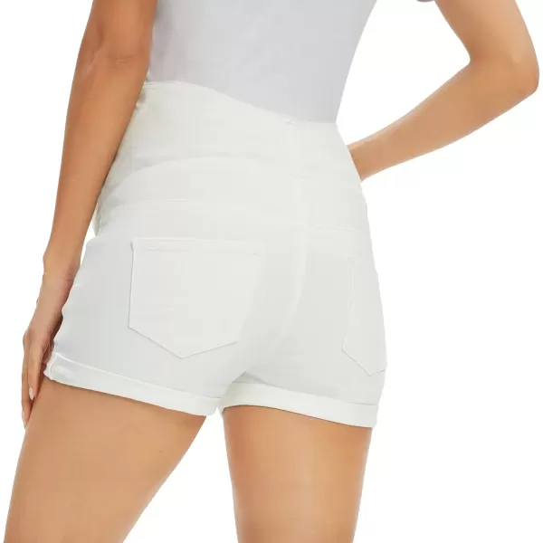 imageFoucome Maternity Denim Shorts Over Bump Ripped Distressed Folded Hem Blue Jean Shorts Comfy Summer Pregnancy Shorts135 White