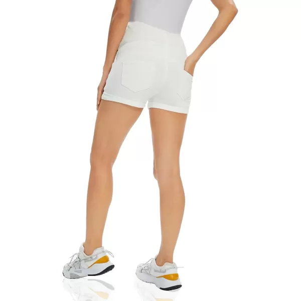 imageFoucome Maternity Denim Shorts Over Bump Ripped Distressed Folded Hem Blue Jean Shorts Comfy Summer Pregnancy Shorts135 White