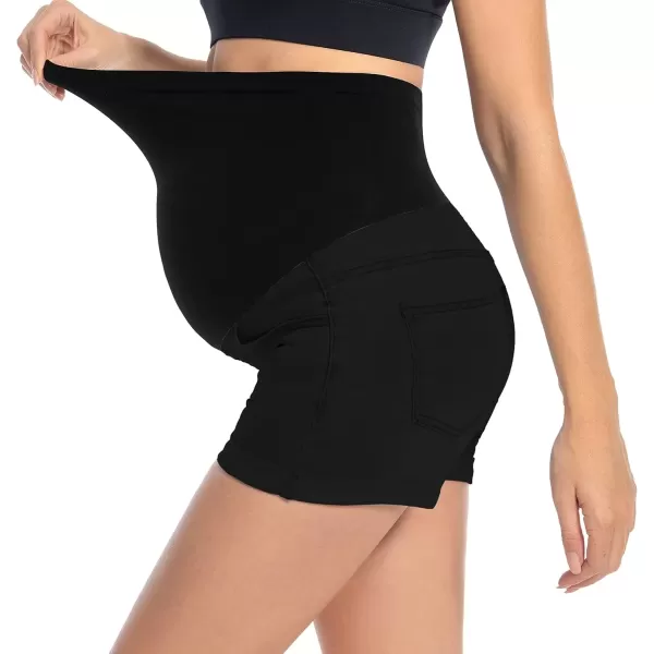 imageFoucome Maternity Denim Shorts Over Bump Ripped Distressed Folded Hem Blue Jean Shorts Comfy Summer Pregnancy Shorts138 Black