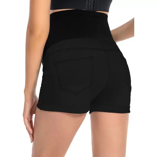 imageFoucome Maternity Denim Shorts Over Bump Ripped Distressed Folded Hem Blue Jean Shorts Comfy Summer Pregnancy Shorts138 Black