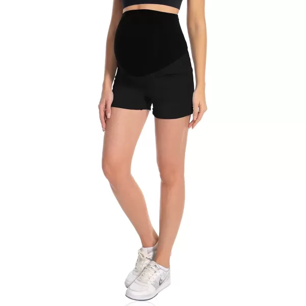imageFoucome Maternity Denim Shorts Over Bump Ripped Distressed Folded Hem Blue Jean Shorts Comfy Summer Pregnancy Shorts138 Black