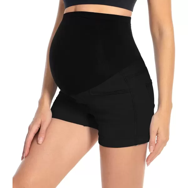 imageFoucome Maternity Denim Shorts Over Bump Ripped Distressed Folded Hem Blue Jean Shorts Comfy Summer Pregnancy Shorts138 Black