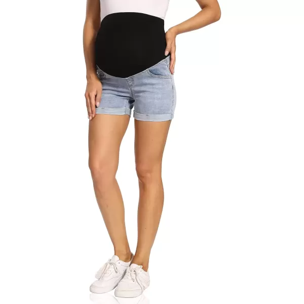 imageFoucome Maternity Denim Shorts Over Bump Ripped Distressed Folded Hem Blue Jean Shorts Comfy Summer Pregnancy Shorts138 Blue