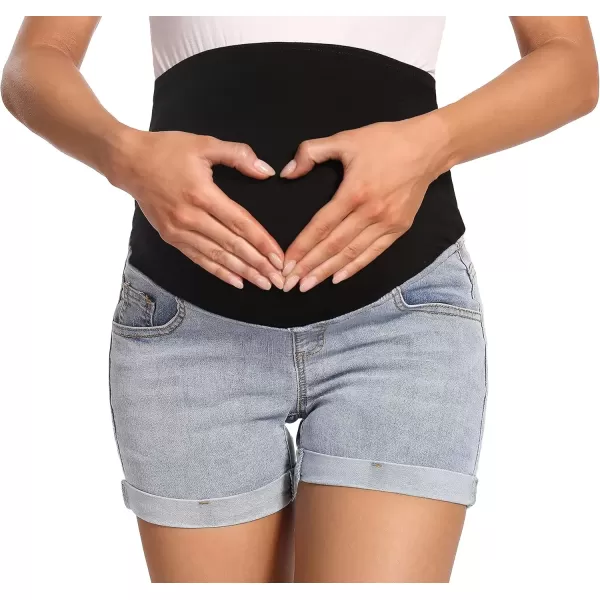 imageFoucome Maternity Denim Shorts Over Bump Ripped Distressed Folded Hem Blue Jean Shorts Comfy Summer Pregnancy Shorts138 Blue