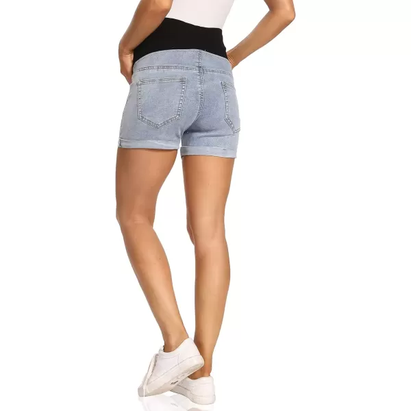 imageFoucome Maternity Denim Shorts Over Bump Ripped Distressed Folded Hem Blue Jean Shorts Comfy Summer Pregnancy Shorts138 Blue
