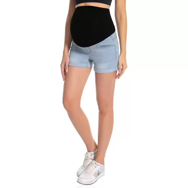 imageFoucome Maternity Denim Shorts Over Bump Ripped Distressed Folded Hem Blue Jean Shorts Comfy Summer Pregnancy Shorts138 Light Blue