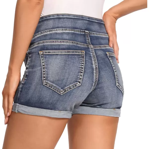 imageFoucome Womens Maternity Ripped Jean Shorts Roll Hem Denim Shorts Pregnancy Summer Shorts01 Blue